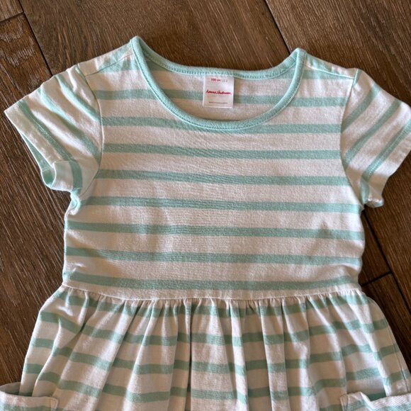 Hanna Andersson mint green striped pocket 100% cotton dress size 100-US 4 - Picture 2 of 7